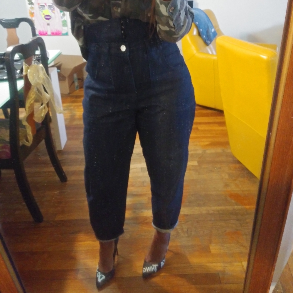 HIGH WAISTED  DENIM JEANS CORSET BALLOON JEAN PANTS
